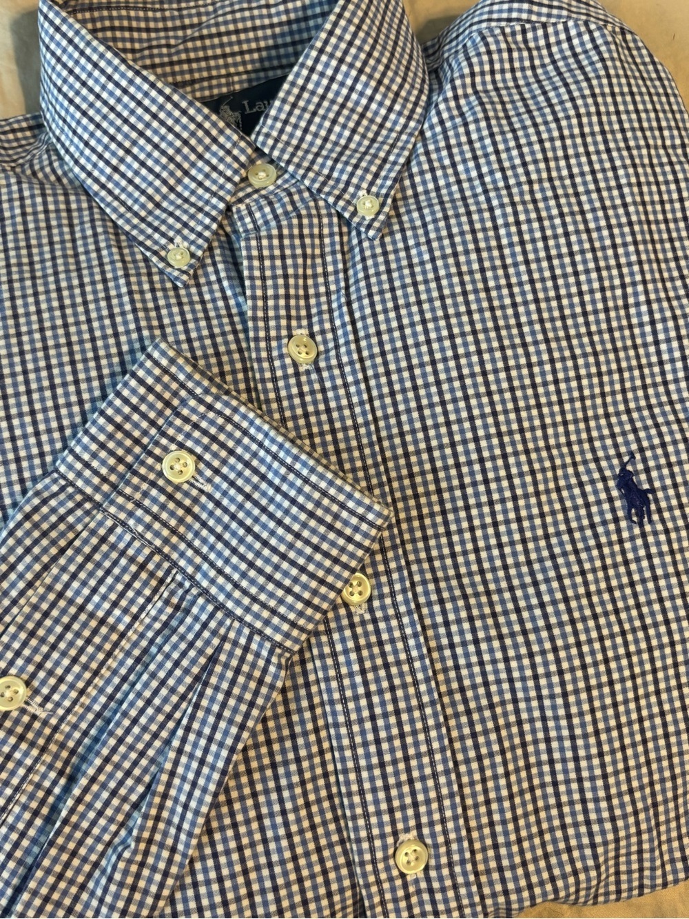 Polo Ralph Lauren Men's Long Sleeve Gingham Check Button Down Shirt Blue Small